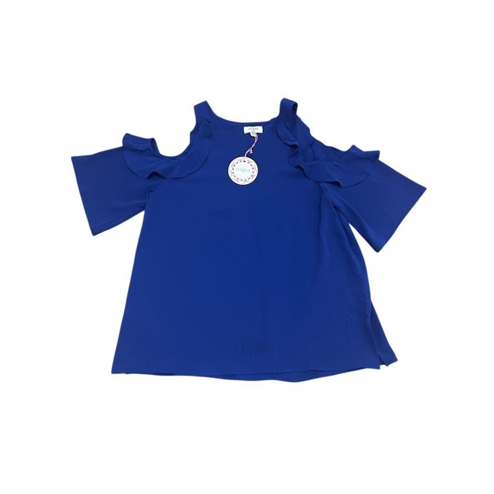 Umgee USA Royal Blue Cold‎ Shoulder Ruffle Sleeve Top Shirt Women's Medium